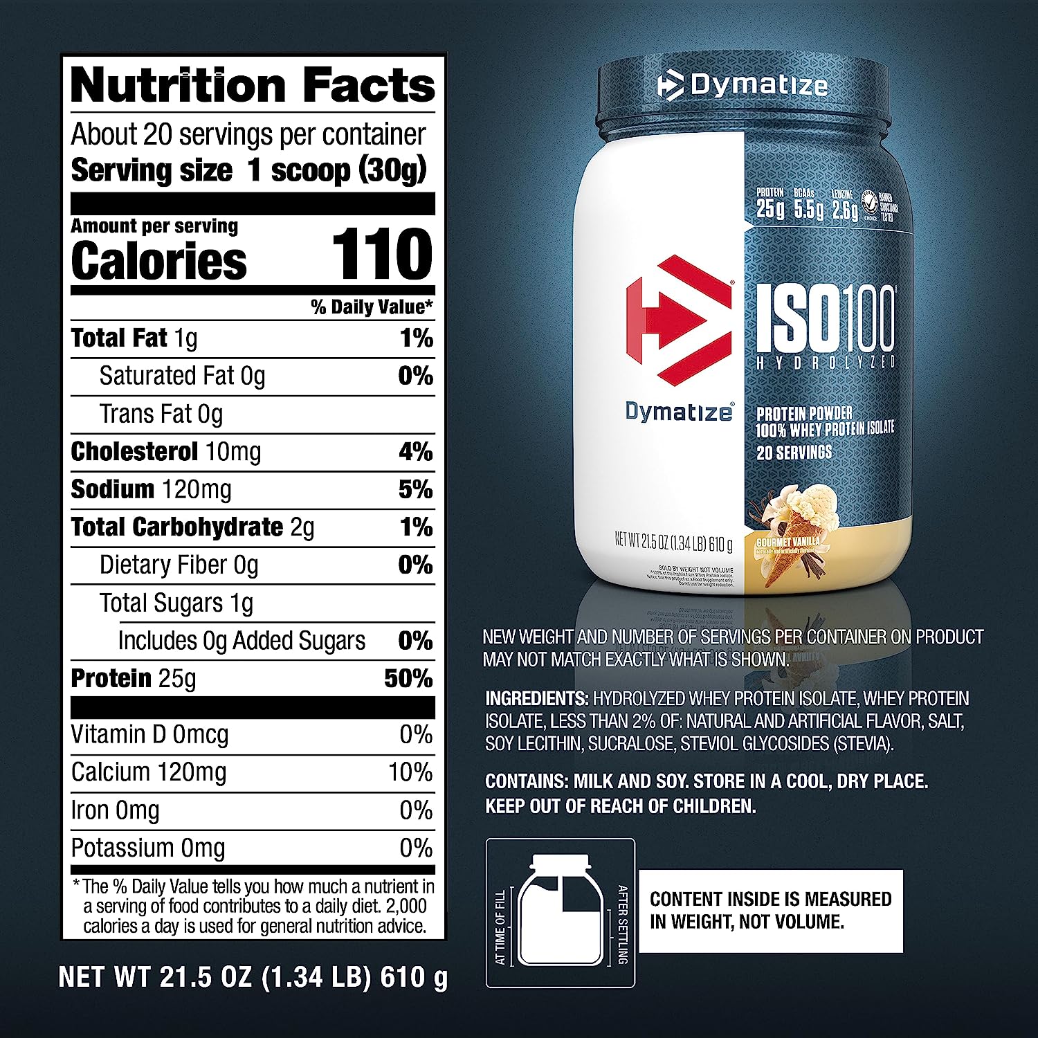 ISO100 Whey Isolate: 25g Protein, Easy Digesting, Gourmet Vanilla