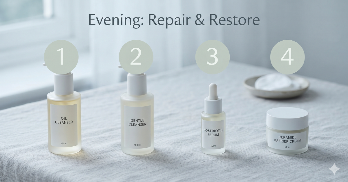 Evening skincare routine steps