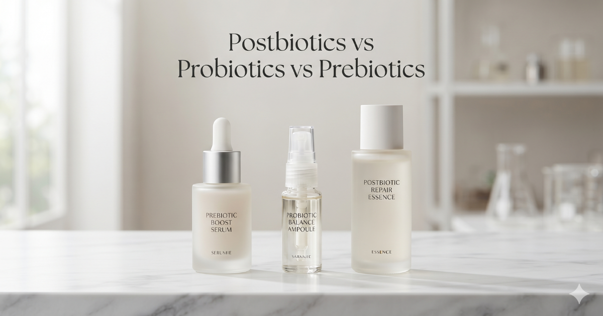 Postbiotics vs probiotics vs prebiotics skincare comparison