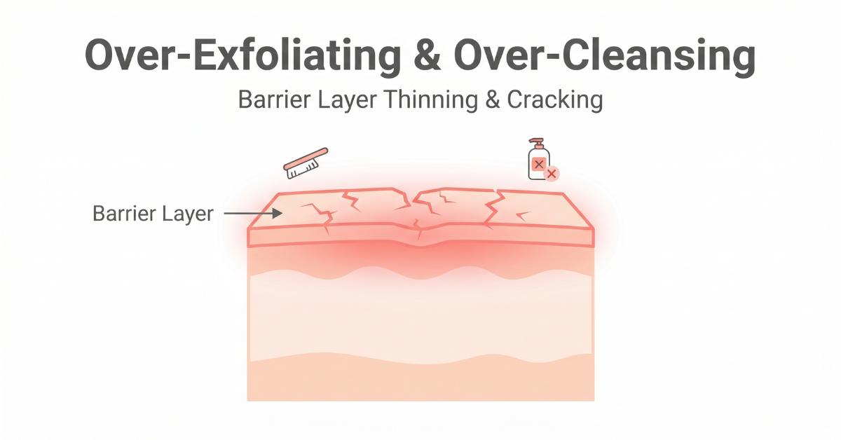 Over exfoliating and over cleansing skin barrier damage