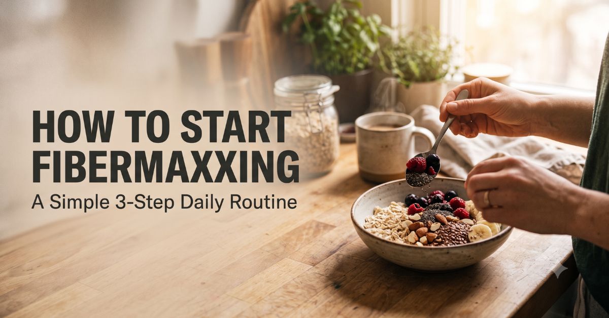 Person preparing a fiber rich breakfast bowl at a kitchen counter