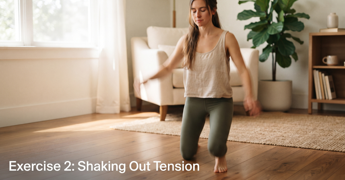 Person shaking out tension standing up