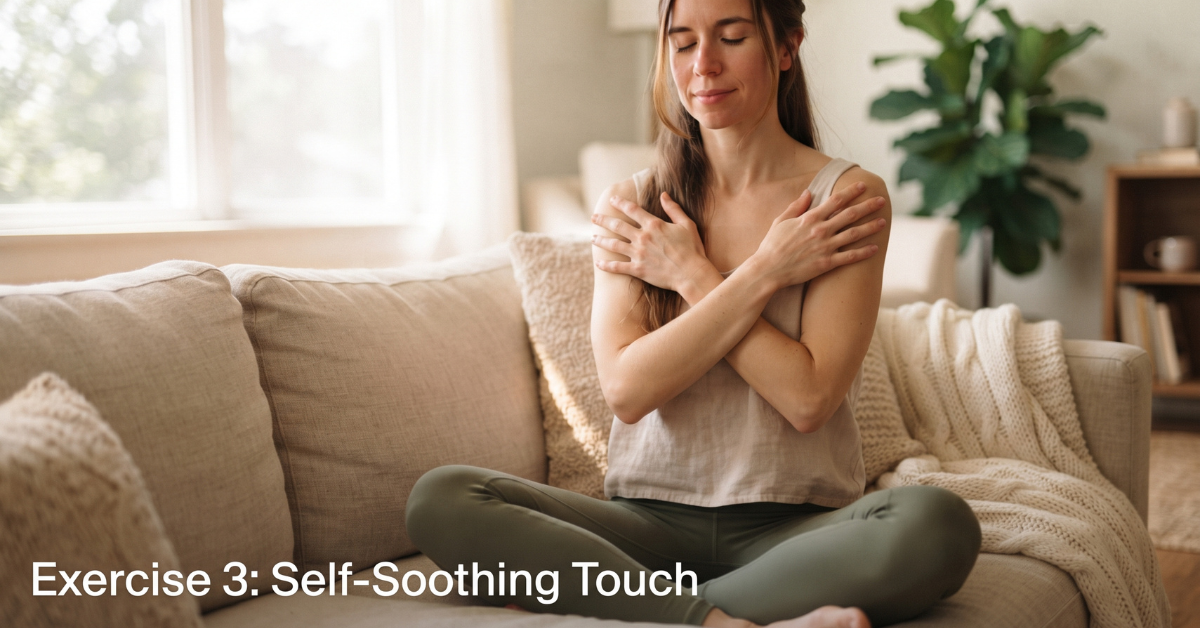 Person practicing the butterfly hug self-soothing technique